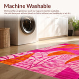 Ultra Soft Area Rug, Non Slip, Stain Resistant, Washable Area Rugs for Living Room, Bedroom, Lively Bold Jungle Imagery(Pink)