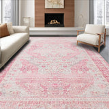 Ultra Soft Area Rug, Non Slip, Stain Resistant, Washable Area Rugs for Living Room, Bedroom, Chic Bow Ribbon Rug with Elegant Curved Borders and Heart Accents(Pink)