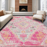 Ultra Soft Area Rug, Non Slip, Stain Resistant, Washable Area Rugs for Living Room, Bedroom, Vibrant Boho Lattice Creation(Pink)