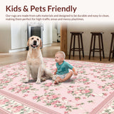 Ultra Soft Area Rug, Non Slip, Stain Resistant, Washable Area Rugs for Living Room, Bedroom, Vibrant Whimsical Botanical Display(Pink)