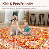 Ultra Soft Area Rug, Non Slip, Stain Resistant, Washable Area Rugs for Living Room, Bedroom, Vibrant Circle Mandala Aesthetic(Gold)
