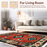 Ultra Soft Area Rug, Non Slip, Stain Resistant, Washable Area Rugs for Living Room, Bedroom, Southwest Aesthetic Bedroom Area Rug with Rubber Backing(Red)