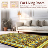 Ultra Soft Area Rug, Non Slip, Stain Resistant, Washable Area Rugs for Living Room, Bedroom, Modern Cheerful Patterned Welcome(Gold)