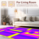 Ultra Soft Area Rug, Non Slip, Stain Resistant, Washable Area Rugs for Living Room, Bedroom, Dynamic 90s Inspired Color Block(Purple)