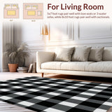 Ultra Soft Area Rug, Non Slip, Stain Resistant, Washable Area Rugs for Living Room, Bedroom, Sleek Neutral Lattice Visual Style(Black)