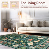 Ultra Soft Area Rug, Non Slip, Stain Resistant, Washable Area Rugs for Living Room, Bedroom, Rustic Botanical Tiled Composition(Green)