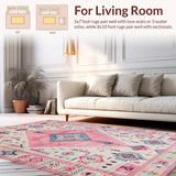 Ultra Soft Area Rug, Non Slip, Stain Resistant, Washable Area Rugs for Living Room, Bedroom, Elegant Vintage Tiled Composition(Pink)