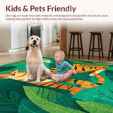 Ultra Soft Area Rug, Non Slip, Stain Resistant, Washable Area Rugs for Living Room, Bedroom, Lively Colorful Safari Theme(Orange)