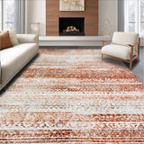 Ultra Soft Area Rug, Non Slip, Stain Resistant, Washable Area Rugs for Living Room, Bedroom, Rustic Ombre Throw Rug with Vintage Distressed Texture and Subtle Chevron(Brown)
