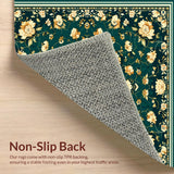 Ultra Soft Area Rug, Non Slip, Stain Resistant, Washable Area Rugs for Living Room, Bedroom, Distressed Dark Green Bedroom Vintage Accent Rug(Green)