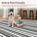 Ultra Soft Area Rug, Non Slip, Stain Resistant, Washable Area Rugs for Living Room, Bedroom, Artisan Crafted Black and White Striped Area Rug for Contemporary Decor(Black)