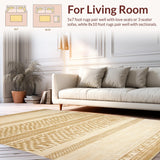 Ultra Soft Area Rug, Non Slip, Stain Resistant, Washable Area Rugs for Living Room, Bedroom, Rustic Tan Trellis Design Element(Beige)