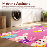 Ultra Soft Area Rug, Non Slip, Stain Resistant, Washable Area Rugs for Living Room, Bedroom, Joyful Springtime Animal Illustration(Pink)