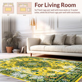 Ultra Soft Area Rug, Non Slip, Stain Resistant, Washable Area Rugs for Living Room, Bedroom, Eclectic Vibrant Leafy Motif(Yellow)