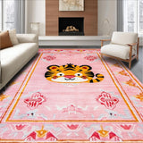 Ultra Soft Area Rug, Non Slip, Stain Resistant, Washable Area Rugs for Living Room, Bedroom, Cheerful Rustic Tiger Charm(Pink)