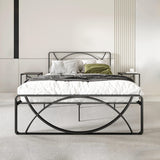 ODKIA Black Minimalist Crescent Metal Platform Bed Frame (Queen)