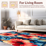 Ultra Soft Area Rug, Non Slip, Stain Resistant, Washable Area Rugs for Living Room, Bedroom, Blossoming Oasis Indoor Area With Dimensional Floral Design(Red)