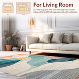 Ultra Soft Area Rug, Non Slip, Stain Resistant, Washable Area Rugs for Living Room, Bedroom, Abstract Turtle and Wave Surfboard Rug With Oceanic Teal and Orange Tones(Blue)