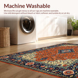 Ultra Soft Area Rug, Non Slip, Stain Resistant, Washable Area Rugs for Living Room, Bedroom, Elegant Multicolor Floral Pattern(Red)