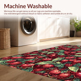Ultra Soft Area Rug, Non Slip, Stain Resistant, Washable Area Rugs for Living Room, Bedroom, Fruit Bow Rug with Cherry Illustrations and Pink Ribbon Elements(Red)