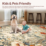 Ultra Soft Area Rug, Non Slip, Stain Resistant, Washable Area Rugs for Living Room, Bedroom, Floral Flame Area Smoke & Beige(Beige)