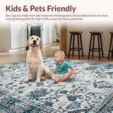 Ultra Soft Area Rug, Non Slip, Stain Resistant, Washable Area Rugs for Living Room, Bedroom, Contemporary Gray Tiled Composition(White)