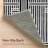 Ultra Soft Area Rug, Non Slip, Stain Resistant, Washable Area Rugs for Living Room, Bedroom, Contemporary Monochrome Striped Carpet With Geometric Sophistication(Black)