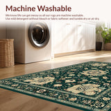 Ultra Soft Area Rug, Non Slip, Stain Resistant, Washable Area Rugs for Living Room, Bedroom, Dark Emerald Boho Chic Design(Green)