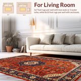 Ultra Soft Area Rug, Non Slip, Stain Resistant, Washable Area Rugs for Living Room, Bedroom, Rustic Traditional Floral Arrangement(Red)