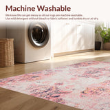 Ultra Soft Area Rug, Non Slip, Stain Resistant, Washable Area Rugs for Living Room, Bedroom, Serene Earthy Medallion Style(Pink)