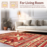Ultra Soft Area Rug, Non Slip, Stain Resistant, Washable Area Rugs for Living Room, Bedroom, Rustic Distressed Earthy Tones(Red)