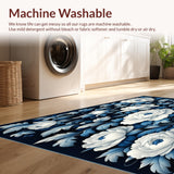 Ultra Soft Area Rug, Non Slip, Stain Resistant, Washable Area Rugs for Living Room, Bedroom, Elegant Floral Carpet Non Slip Floor Rug Modern Home Decor(Blue)