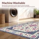 Ultra Soft Area Rug, Non Slip, Stain Resistant, Washable Area Rugs for Living Room, Bedroom, Rustic Soft Pastel Floral Design(Ivory)