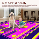 Ultra Soft Area Rug, Non Slip, Stain Resistant, Washable Area Rugs for Living Room, Bedroom, Artful 80s Inspired Dynamic Shapes(Purple)