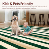 Ultra Soft Area Rug, Non Slip, Stain Resistant, Washable Area Rugs for Living Room, Bedroom, Contemporary Striped Area in Rich Beige and Emerald Green Tones(Green)