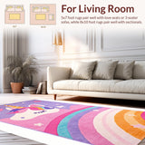 Ultra Soft Area Rug, Non Slip, Stain Resistant, Washable Area Rugs for Living Room, Bedroom, Vibrant Kawaii Rainbow Fantasy(Purple)