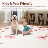 Ultra Soft Area Rug, Non Slip, Stain Resistant, Washable Area Rugs for Living Room, Bedroom, Delicate Rustic Blossom Motif(Pink)