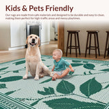 Ultra Soft Area Rug, Non Slip, Stain Resistant, Washable Area Rugs for Living Room, Bedroom, Dark Green Organic Leaf Motif(Gray)