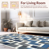 Ultra Soft Area Rug, Non Slip, Stain Resistant, Washable Area Rugs for Living Room, Bedroom, Stylish Modern Symmetrical Elements(Blue)