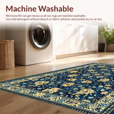 Ultra Soft Area Rug, Non Slip, Stain Resistant, Washable Area Rugs for Living Room, Bedroom, Boho Abstract Floral(Blue)
