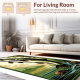 Ultra Soft Area Rug, Non Slip, Stain Resistant, Washable Area Rugs for Living Room, Bedroom, Rustic Multicolor Fishing Silhouette(Green)