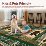 Ultra Soft Area Rug, Non Slip, Stain Resistant, Washable Area Rugs for Living Room, Bedroom, Rustic Earthy Patchwork Aesthetic(Green)