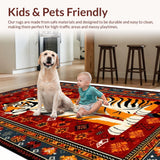 Ultra Soft Area Rug, Non Slip, Stain Resistant, Washable Area Rugs for Living Room, Bedroom, Funky Ethnic Animal Print(Red)