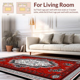 Ultra Soft Area Rug, Non Slip, Stain Resistant, Washable Area Rugs for Living Room, Bedroom, Eclectic Gray Tiled Sound Patterns(Red)