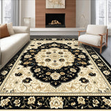 Ultra Soft Area Rug, Non Slip, Stain Resistant, Washable Area Rugs for Living Room, Bedroom, Vintage Inspired Beige and Black Floral Medallion Area(Beige)