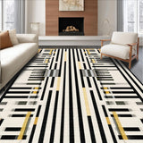 Ultra Soft Area Rug, Non Slip, Stain Resistant, Washable Area Rugs for Living Room, Bedroom, Modern Contrast Layered Stripe Rug Featuring Alternating Black and White Bands(Black)