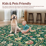 Ultra Soft Area Rug, Non Slip, Stain Resistant, Washable Area Rugs for Living Room, Bedroom, Artful Vintage Inspired Textures(Green)