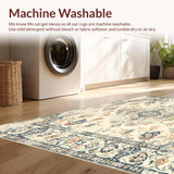Ultra Soft Area Rug, Non Slip, Stain Resistant, Washable Area Rugs for Living Room, Bedroom, Elegant Vintage with Floral Medallions and Faded Palette(Beige)