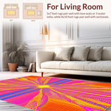 Ultra Soft Area Rug, Non Slip, Stain Resistant, Washable Area Rugs for Living Room, Bedroom, Modern Circular Sunburst Aesthetic(Orange)