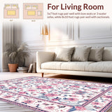 Ultra Soft Area Rug, Non Slip, Stain Resistant, Washable Area Rugs for Living Room, Bedroom, Elegant Low-Pile Floral Delight(White)